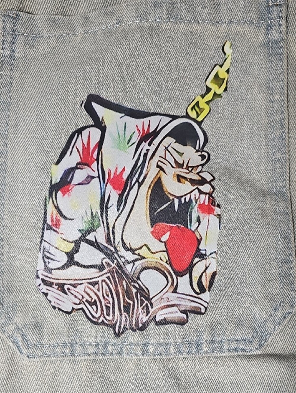 Y2K Streetwear Graffiti Graphic Light Wash Denim Jeans Size XL - Picture 4 of 9